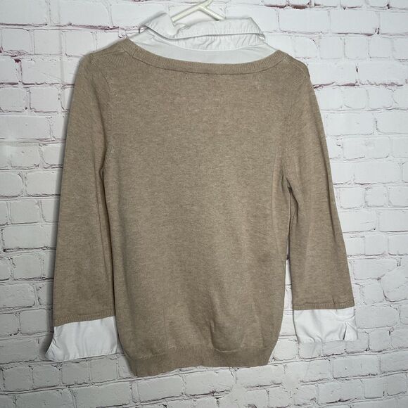 Notations Sweater Women’s MP Knit Beige Faux Collar Cuff Owl Knit Pullover - Picture 9 of 11